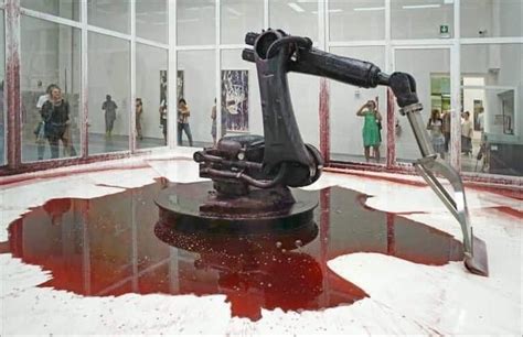 robot leaking hydraulic fluid art dies|This robot arm art piece is programmed to try to。